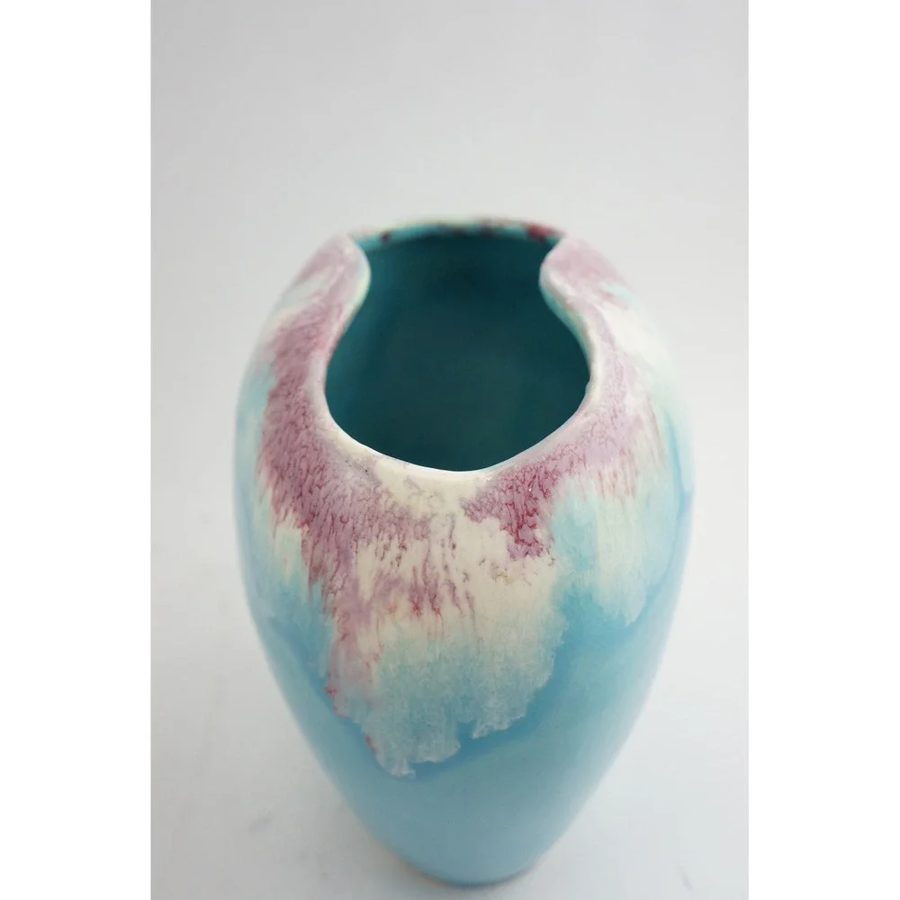 EUC RRP Co Roseville Pottery Vase Turquoise Blue Purple Pink Gloss Drip Glaze 8